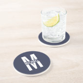 Navy Blue Personalisiert Monogram und Name Getränkeuntersetzer (Seite)