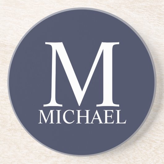 Navy Blue Personalisiert Monogram und Name Getränkeuntersetzer (Vorne)