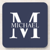 Navy Blue Personalisiert Monogram und Name Getränkeuntersetzer (Vorderseite)