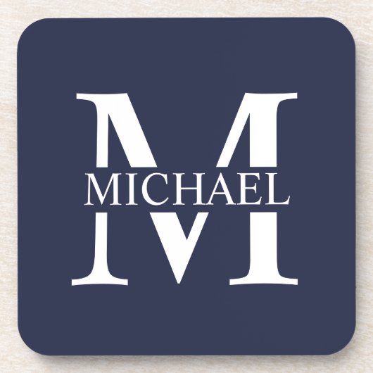 Navy Blue Personalisiert Monogram und Name Getränkeuntersetzer (Vorderseite)