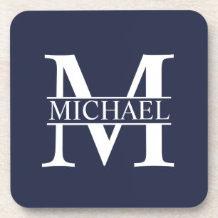 Navy Blue Personalisiert Monogram und Name Getränkeuntersetzer