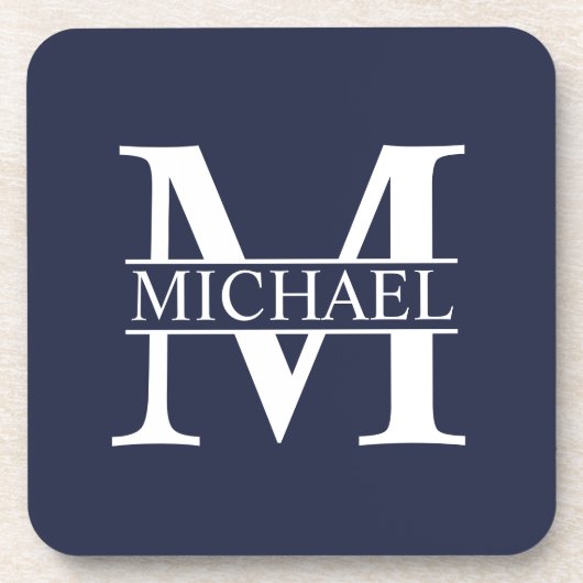 Navy Blue Personalisiert Monogram und Name Getränkeuntersetzer (Vorderseite)