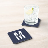 Navy Blue Personalisiert Monogram und Name Getränkeuntersetzer (Rechte Seite)