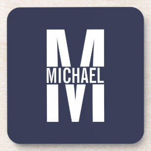 Navy Blue Personalisiert Monogram und Name Getränkeuntersetzer