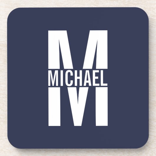 Navy Blue Personalisiert Monogram und Name Getränkeuntersetzer (Vorderseite)