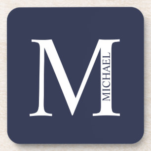 Navy Blue Personalisiert Monogram und Name Getränkeuntersetzer