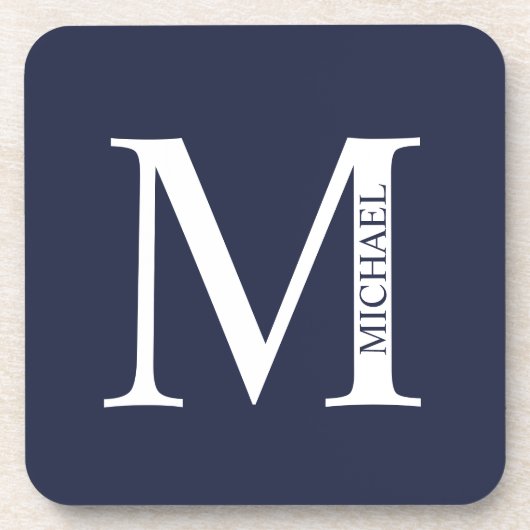 Navy Blue Personalisiert Monogram und Name Getränkeuntersetzer (Vorderseite)