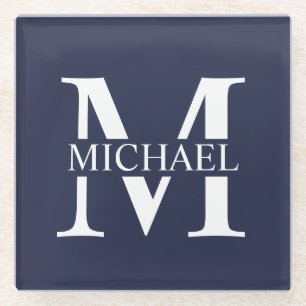 Navy Blue Personalisiert Monogram und Name Glasuntersetzer