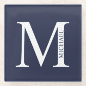 Navy Blue Personalisiert Monogram und Name Glasuntersetzer (Vorderseite)