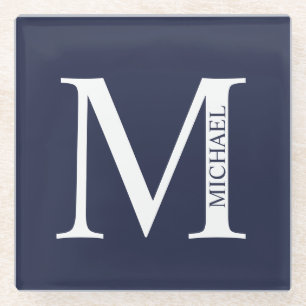 Navy Blue Personalisiert Monogram und Name Glasuntersetzer
