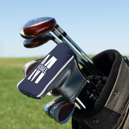 Navy Blue Personalisiert Monogram und Name Golf Headcover (In Situ)