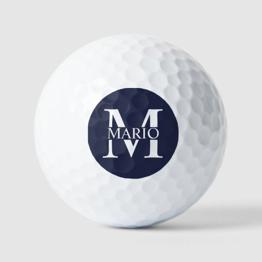 Navy Blue Personalisiert Monogram und Name Golfball (Vorderseite)