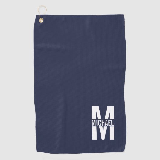 Navy Blue Personalisiert Monogram und Name Golfhandtuch (Vorderseite)