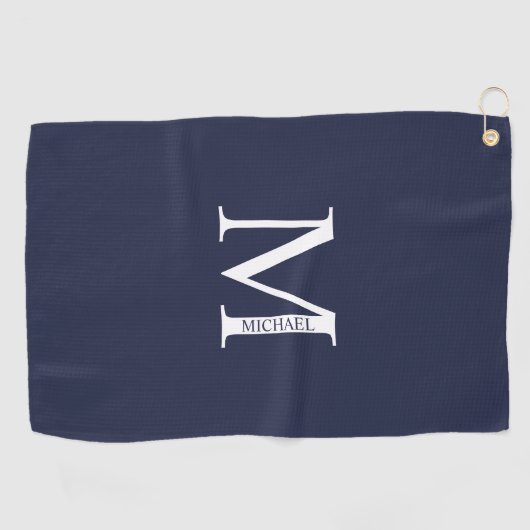 Navy Blue Personalisiert Monogram und Name Golfhandtuch (Horizontal)