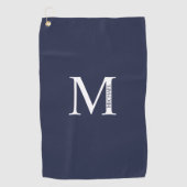 Navy Blue Personalisiert Monogram und Name Golfhandtuch (Vorderseite)