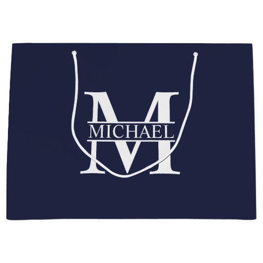 Navy Blue Personalisiert Monogram und Name Große Geschenktüte (Vorderseite)
