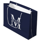 Navy Blue Personalisiert Monogram und Name Große Geschenktüte (Vorderseite Schrägansicht)