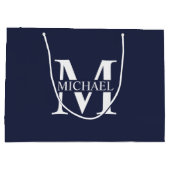 Navy Blue Personalisiert Monogram und Name Große Geschenktüte (Rückseite)