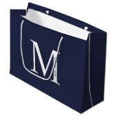 Navy Blue Personalisiert Monogram und Name Große Geschenktüte (Vorderseite Schrägansicht)
