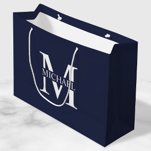 Navy Blue Personalisiert Monogram und Name Große Geschenktüte