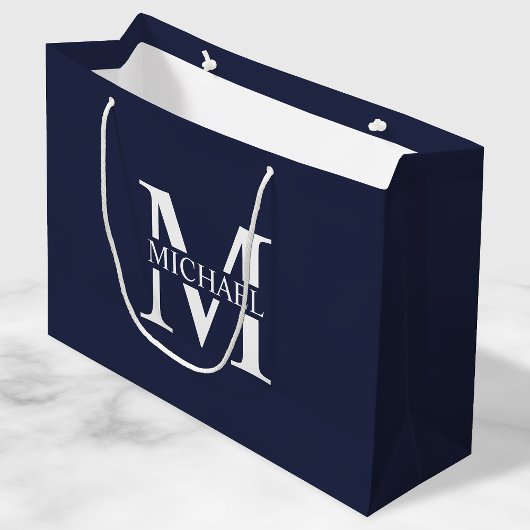 Navy Blue Personalisiert Monogram und Name Große Geschenktüte