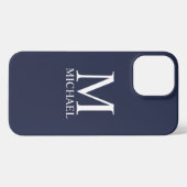 Navy Blue Personalisiert Monogram und Name iPhone Hülle (Rückseite (Horizontal))