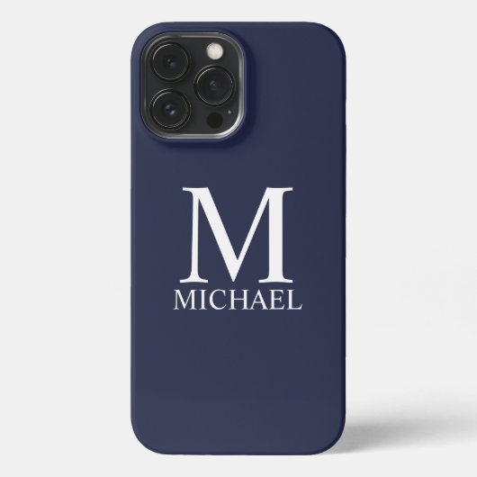 Navy Blue Personalisiert Monogram und Name iPhone Hülle (Rückseite)