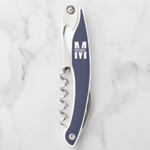 Navy Blue Personalisiert Monogram und Name Kellnermesser