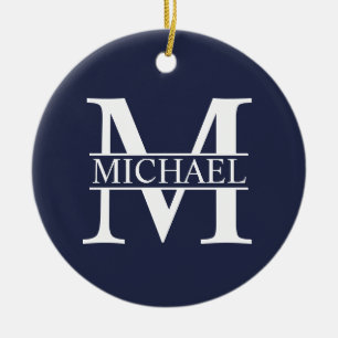 Navy Blue Personalisiert Monogram und Name Keramik Ornament