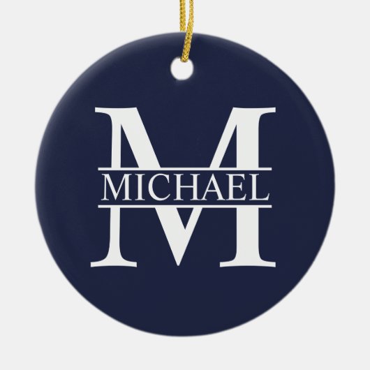 Navy Blue Personalisiert Monogram und Name Keramik Ornament (Vorne)