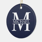 Navy Blue Personalisiert Monogram und Name Keramik Ornament (Links)