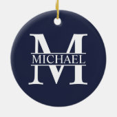 Navy Blue Personalisiert Monogram und Name Keramik Ornament (Hinten)