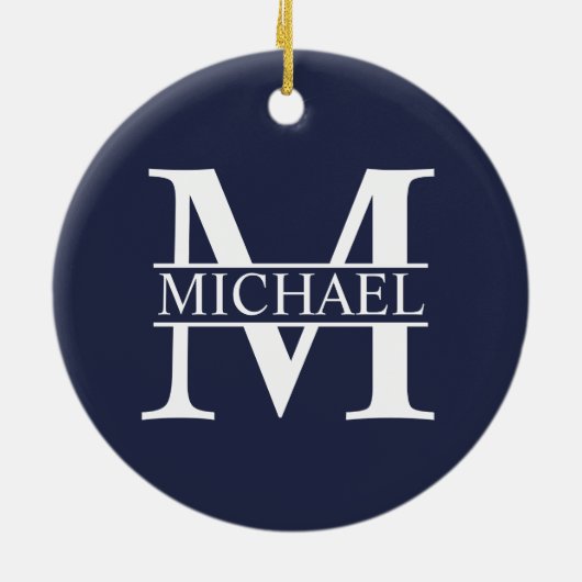 Navy Blue Personalisiert Monogram und Name Keramik Ornament (Hinten)