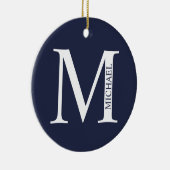 Navy Blue Personalisiert Monogram und Name Keramik Ornament (Rechts)