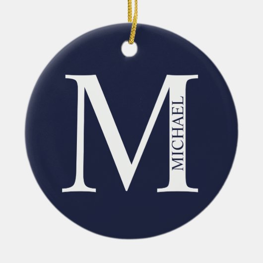 Navy Blue Personalisiert Monogram und Name Keramik Ornament (Vorne)