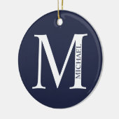 Navy Blue Personalisiert Monogram und Name Keramik Ornament (Links)