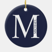 Navy Blue Personalisiert Monogram und Name Keramik Ornament (Hinten)