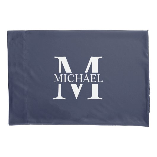 Navy Blue Personalisiert Monogram und Name Kissenbezug (Vorderseite)