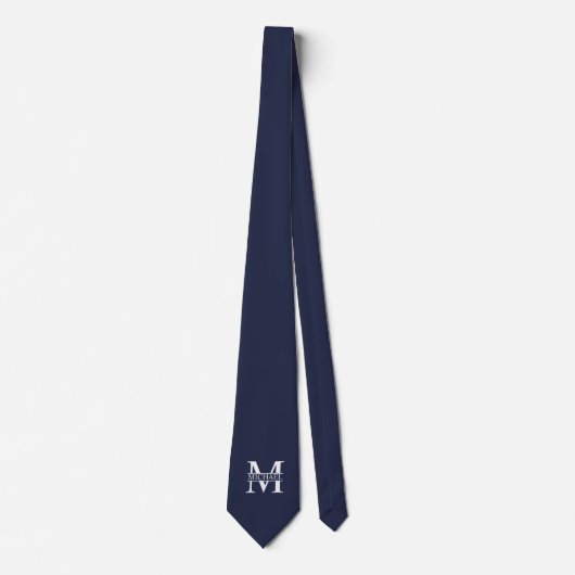 Navy Blue Personalisiert Monogram und Name Krawatte (Vorderseite)