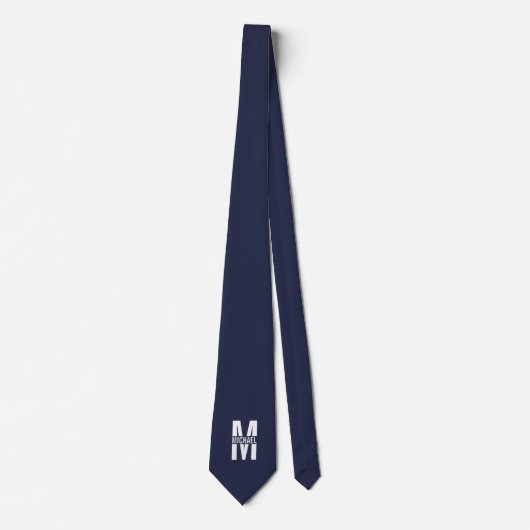 Navy Blue Personalisiert Monogram und Name Krawatte (Vorderseite)