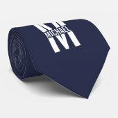 Navy Blue Personalisiert Monogram und Name Krawatte (Gerollt)