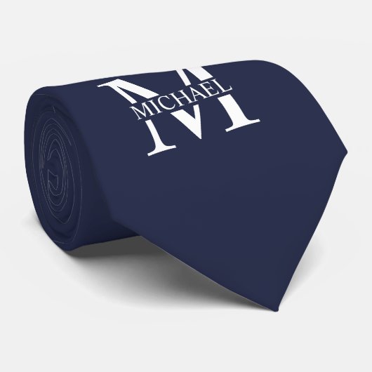 Navy Blue Personalisiert Monogram und Name Krawatte (Gerollt)