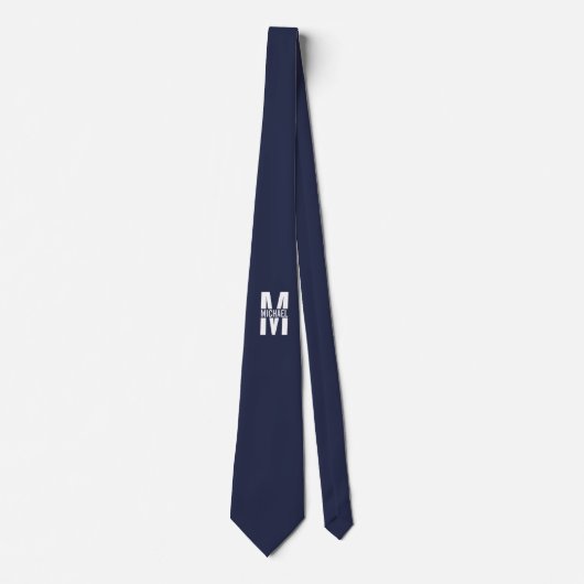 Navy Blue Personalisiert Monogram und Name Krawatte (Vorderseite)