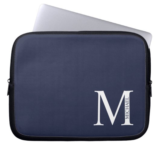Navy Blue Personalisiert Monogram und Name Laptopschutzhülle (Vorderseite)