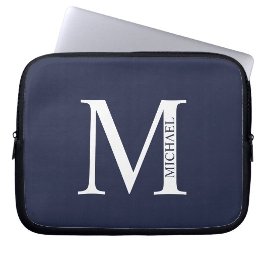 Navy Blue Personalisiert Monogram und Name Laptopschutzhülle (Vorderseite)