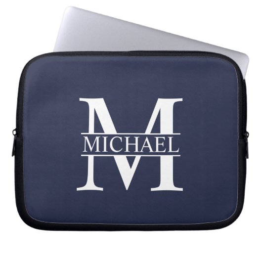 Navy Blue Personalisiert Monogram und Name Laptopschutzhülle (Vorderseite)
