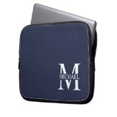 Navy Blue Personalisiert Monogram und Name Laptopschutzhülle (Vorderseite Links)