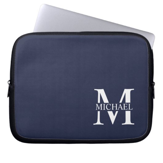 Navy Blue Personalisiert Monogram und Name Laptopschutzhülle (Vorderseite)