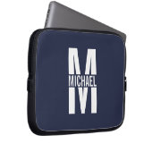 Navy Blue Personalisiert Monogram und Name Laptopschutzhülle (Vorne Rechts)