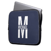 Navy Blue Personalisiert Monogram und Name Laptopschutzhülle (Vorderseite Links)